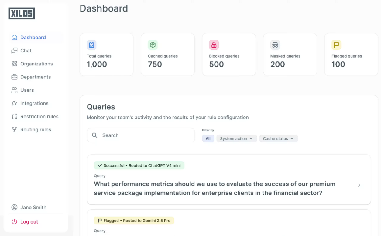 Xilos Federal AI Platform Dashboard